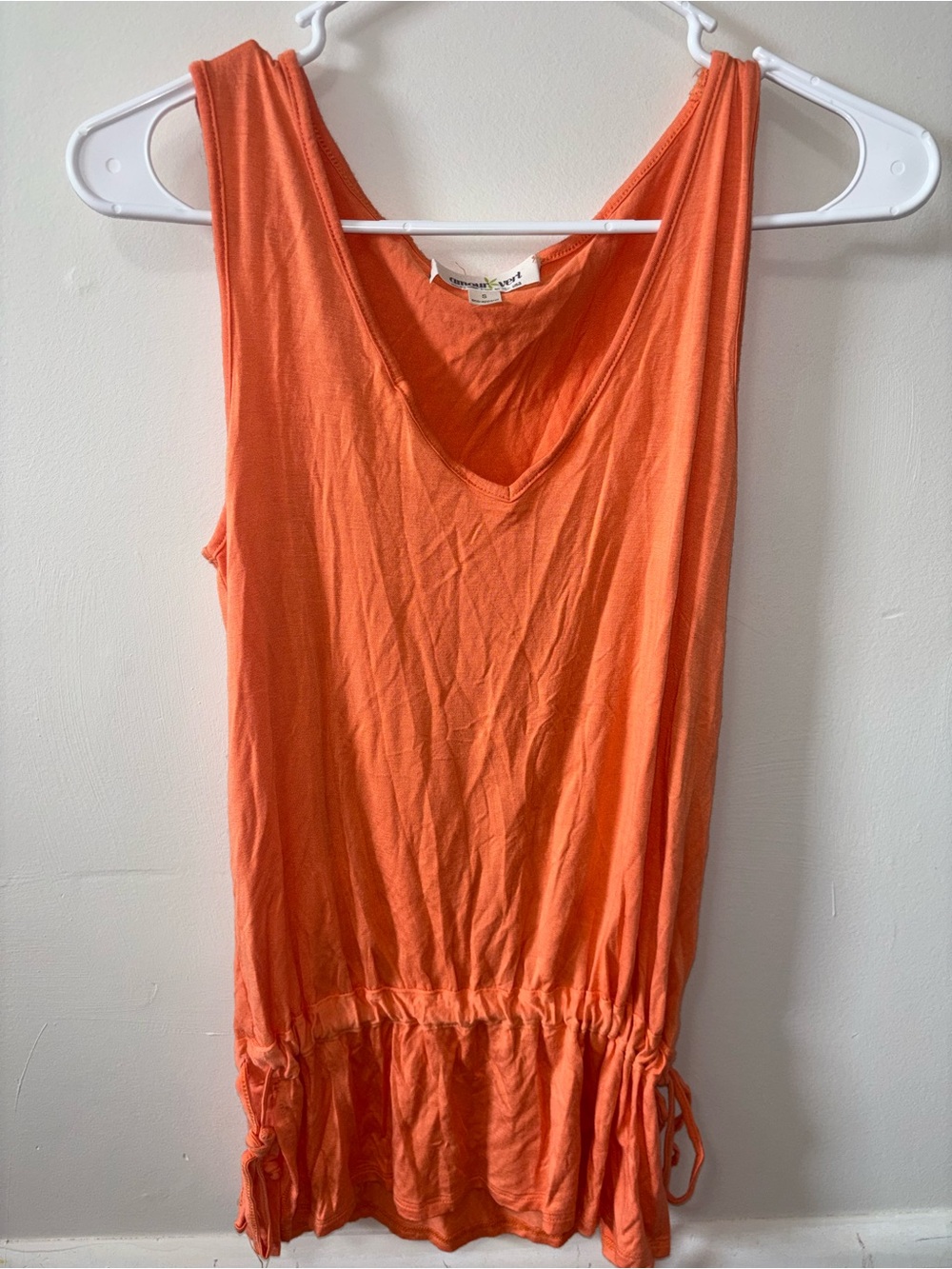 Amour Vert Coral-Orange V-Neck Drawstring Waist Tank